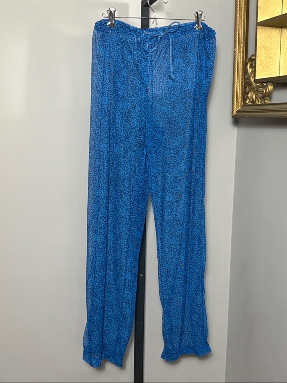 Kathy Ireland Medium Blue Drawstring Wide-Leg Lounge Pants Coverup